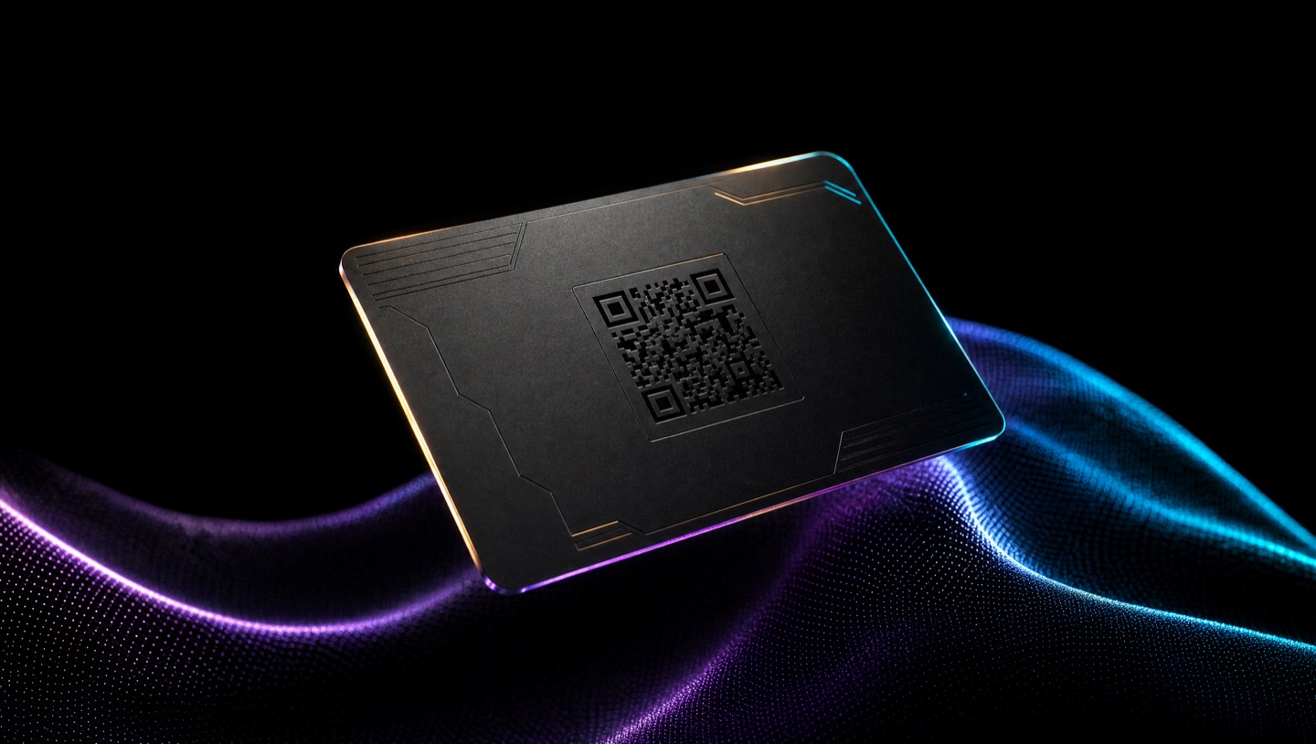 Join My Card holographic metal card with engraved QR